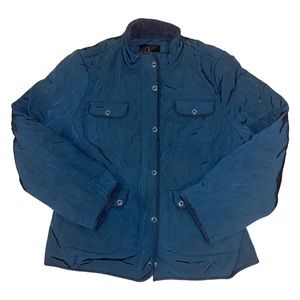 Blue quilted zip up winter coat